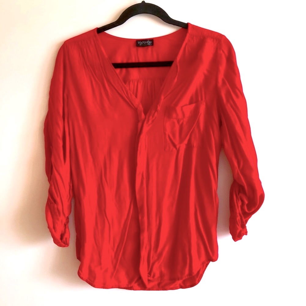 TOP SHOP RED 3/4 SLEEVE TOP